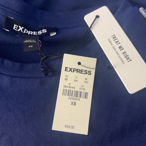 Express Navy Embellished Padded Shoulder Crew Neck Tee- NWT - Picture 13 of 14